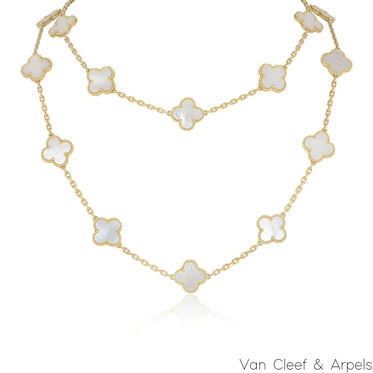 Van Cleef & Arpels Yellow Gold Mother of Pearl Vintage Alhambra 20 motif Necklace VCARA42100